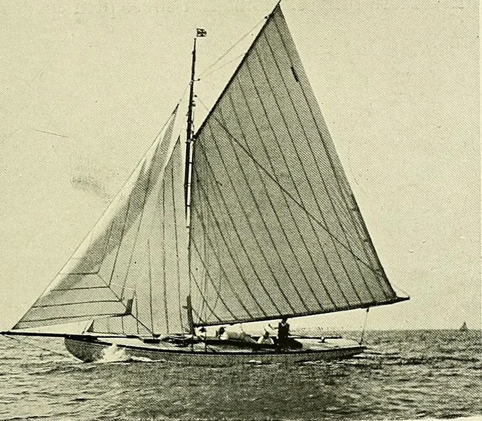 An illustration from The sailing boat, a treatise on sailing boats and small yachts, their varieties of type, sails, rig, etc. With practical directions for sailing and management; also, the one-design and restricted classes, fishing and shooting boats, sailing chariots and ice yachts, foreign and colonial boats, canoes, etc., etc, 1901, leaf 132