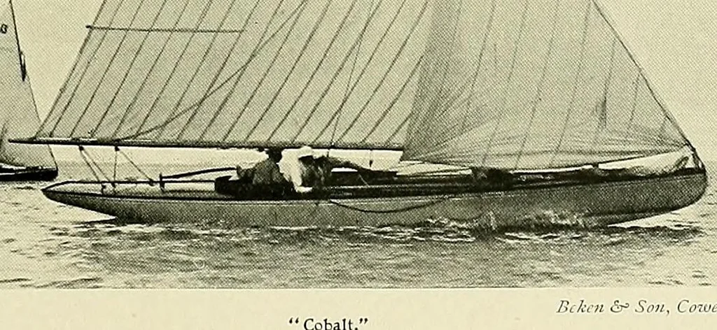 An illustration from The sailing boat, a treatise on sailing boats and small yachts, their varieties of type, sails, rig, etc. With practical directions for sailing and management; also, the one-design and restricted classes, fishing and shooting boats, sailing chariots and ice yachts, foreign and colonial boats, canoes, etc., etc, 1901, leaf 134