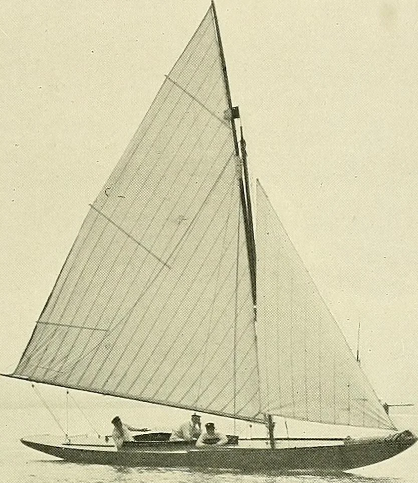 An illustration from The sailing boat, a treatise on sailing boats and small yachts, their varieties of type, sails, rig, etc. With practical directions for sailing and management; also, the one-design and restricted classes, fishing and shooting boats, sailing chariots and ice yachts, foreign and colonial boats, canoes, etc., etc, 1901, leaf 144