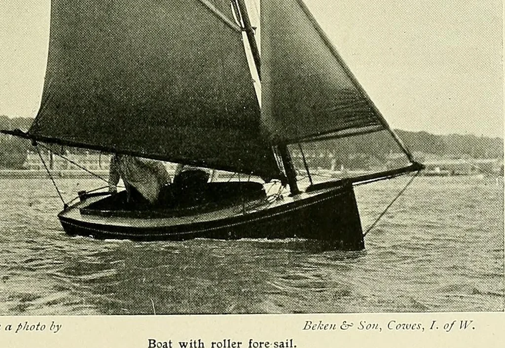 An illustration from The sailing boat, a treatise on sailing boats and small yachts, their varieties of type, sails, rig, etc. With practical directions for sailing and management; also, the one-design and restricted classes, fishing and shooting boats, sailing chariots and ice yachts, foreign and colonial boats, canoes, etc., etc, 1901, leaf 150