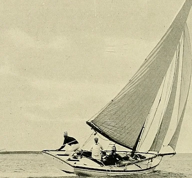 An illustration from The sailing boat, a treatise on sailing boats and small yachts, their varieties of type, sails, rig, etc. With practical directions for sailing and management; also, the one-design and restricted classes, fishing and shooting boats, sailing chariots and ice yachts, foreign and colonial boats, canoes, etc., etc, 1901, leaf 153