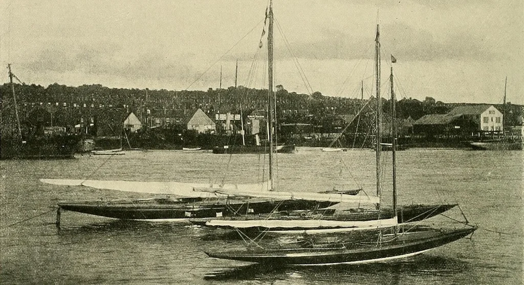 An illustration from The sailing boat, a treatise on sailing boats and small yachts, their varieties of type, sails, rig, etc. With practical directions for sailing and management; also, the one-design and restricted classes, fishing and shooting boats, sailing chariots and ice yachts, foreign and colonial boats, canoes, etc., etc, 1901, leaf 161