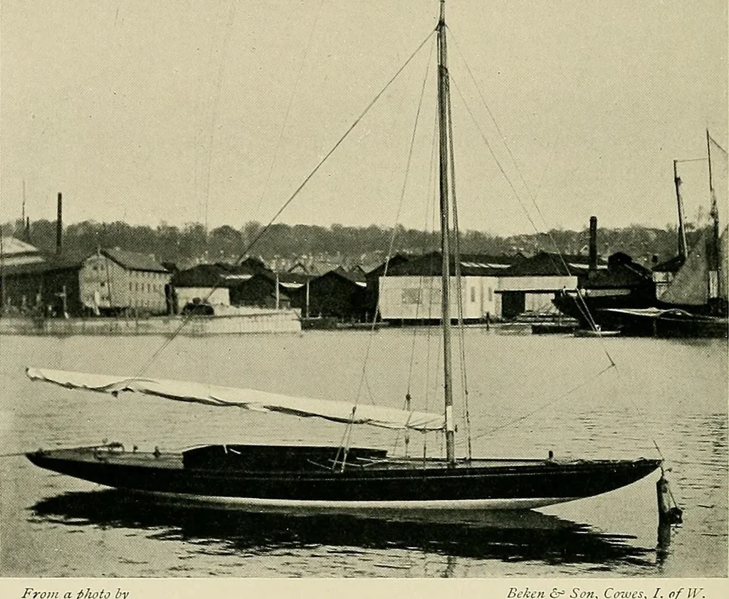 An illustration from The sailing boat, a treatise on sailing boats and small yachts, their varieties of type, sails, rig, etc. With practical directions for sailing and management; also, the one-design and restricted classes, fishing and shooting boats, sailing chariots and ice yachts, foreign and colonial boats, canoes, etc., etc, 1901, leaf 163