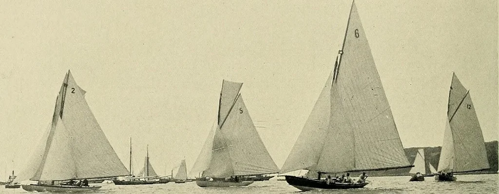 An illustration from The sailing boat, a treatise on sailing boats and small yachts, their varieties of type, sails, rig, etc. With practical directions for sailing and management; also, the one-design and restricted classes, fishing and shooting boats, sailing chariots and ice yachts, foreign and colonial boats, canoes, etc., etc, 1901, leaf 165
