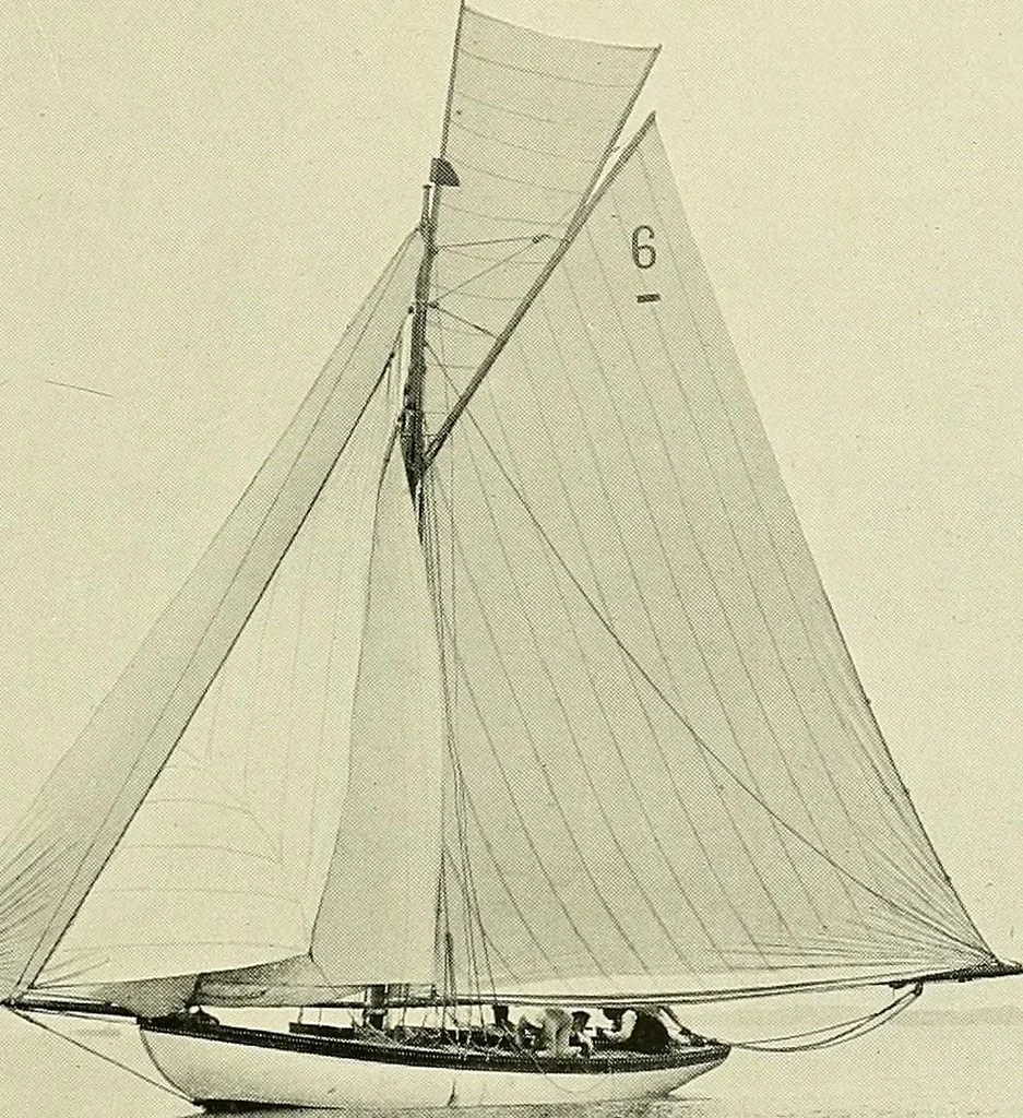 An illustration from The sailing boat, a treatise on sailing boats and small yachts, their varieties of type, sails, rig, etc. With practical directions for sailing and management; also, the one-design and restricted classes, fishing and shooting boats, sailing chariots and ice yachts, foreign and colonial boats, canoes, etc., etc, 1901, leaf 170