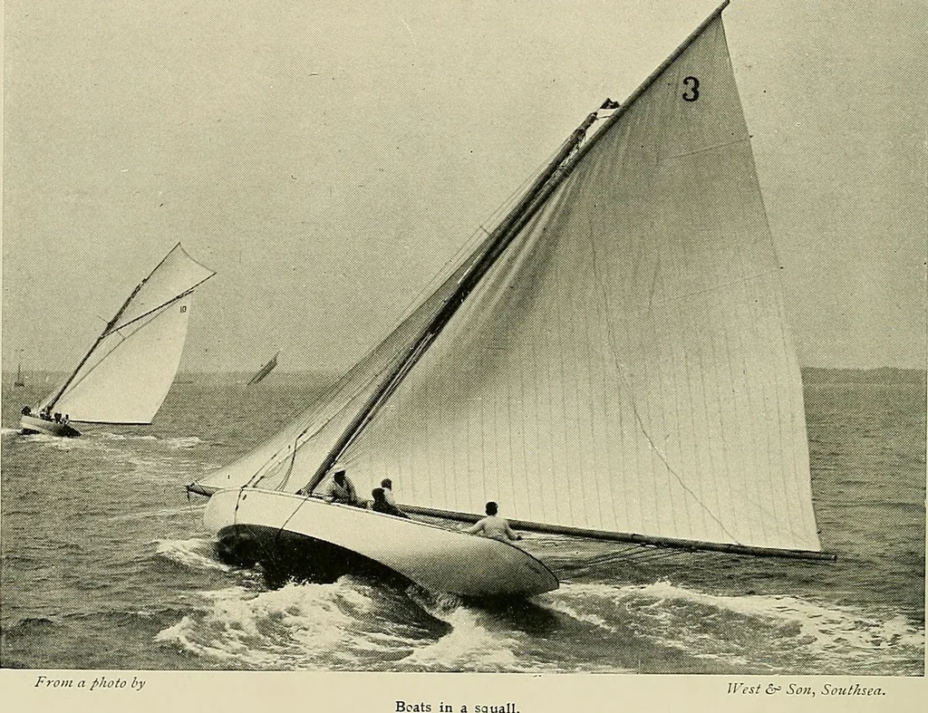 An illustration from The sailing boat, a treatise on sailing boats and small yachts, their varieties of type, sails, rig, etc. With practical directions for sailing and management; also, the one-design and restricted classes, fishing and shooting boats, sailing chariots and ice yachts, foreign and colonial boats, canoes, etc., etc, 1901, leaf 173