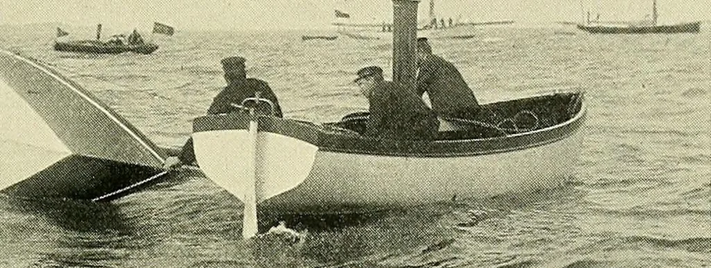 An illustration from The sailing boat, a treatise on sailing boats and small yachts, their varieties of type, sails, rig, etc. With practical directions for sailing and management; also, the one-design and restricted classes, fishing and shooting boats, sailing chariots and ice yachts, foreign and colonial boats, canoes, etc., etc, 1901, leaf 176