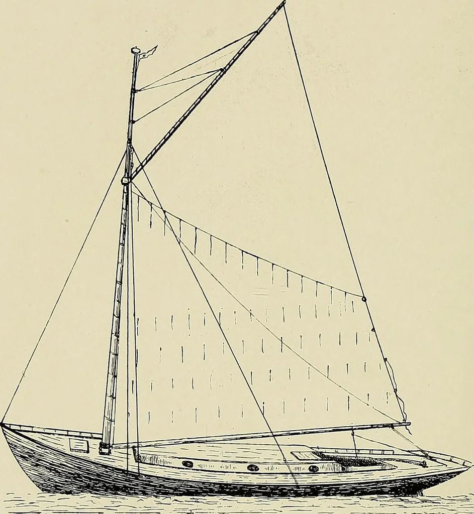 An illustration from The sailing boat, a treatise on sailing boats and small yachts, their varieties of type, sails, rig, etc. With practical directions for sailing and management; also, the one-design and restricted classes, fishing and shooting boats, sailing chariots and ice yachts, foreign and colonial boats, canoes, etc., etc, 1901, leaf 183