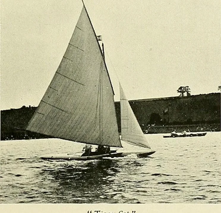 An illustration from The sailing boat, a treatise on sailing boats and small yachts, their varieties of type, sails, rig, etc. With practical directions for sailing and management; also, the one-design and restricted classes, fishing and shooting boats, sailing chariots and ice yachts, foreign and colonial boats, canoes, etc., etc, 1901, leaf 196