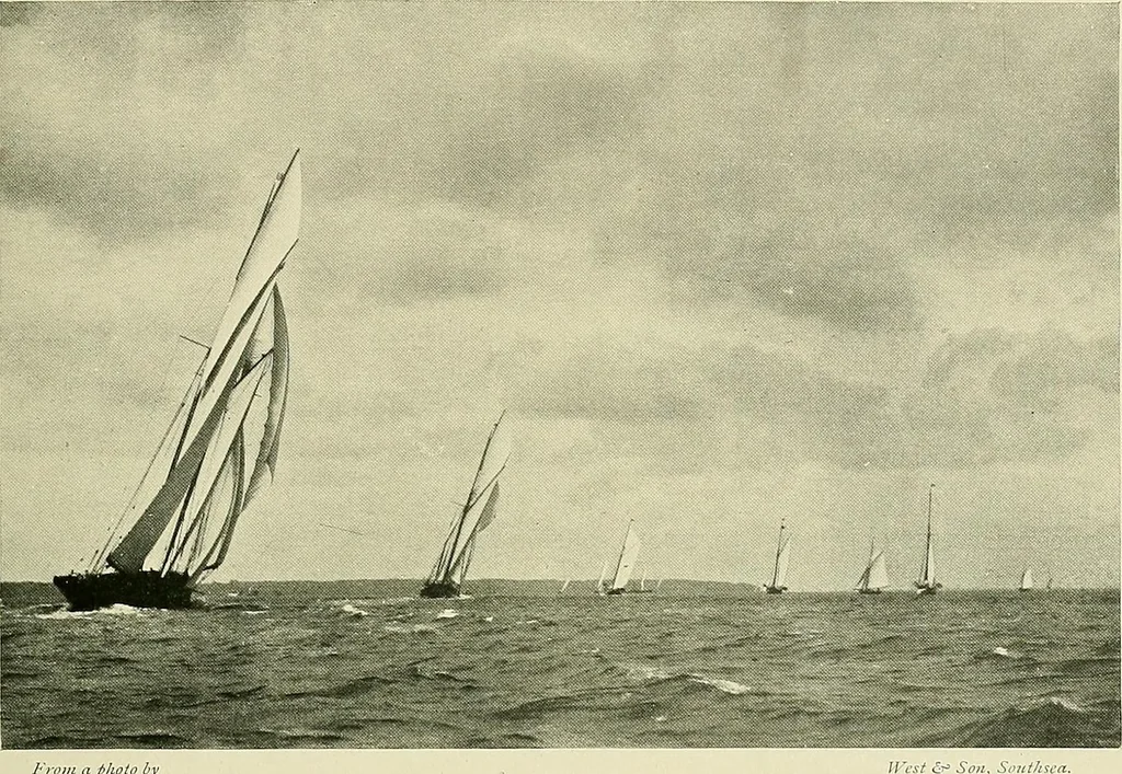 An illustration from The sailing boat, a treatise on sailing boats and small yachts, their varieties of type, sails, rig, etc. With practical directions for sailing and management; also, the one-design and restricted classes, fishing and shooting boats, sailing chariots and ice yachts, foreign and colonial boats, canoes, etc., etc, 1901, leaf 200