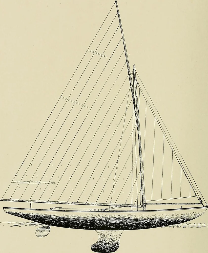 An illustration from The sailing boat, a treatise on sailing boats and small yachts, their varieties of type, sails, rig, etc. With practical directions for sailing and management; also, the one-design and restricted classes, fishing and shooting boats, sailing chariots and ice yachts, foreign and colonial boats, canoes, etc., etc, 1901, leaf 203