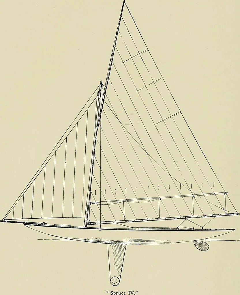 An illustration from The sailing boat, a treatise on sailing boats and small yachts, their varieties of type, sails, rig, etc. With practical directions for sailing and management; also, the one-design and restricted classes, fishing and shooting boats, sailing chariots and ice yachts, foreign and colonial boats, canoes, etc., etc, 1901, leaf 207