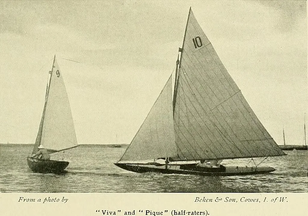 An illustration from The sailing boat, a treatise on sailing boats and small yachts, their varieties of type, sails, rig, etc. With practical directions for sailing and management; also, the one-design and restricted classes, fishing and shooting boats, sailing chariots and ice yachts, foreign and colonial boats, canoes, etc., etc, 1901, leaf 210