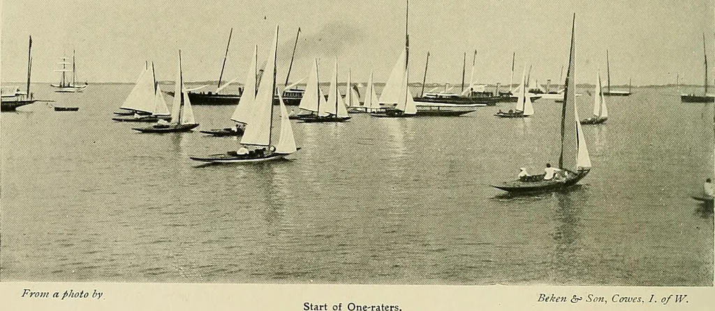 An illustration from The sailing boat, a treatise on sailing boats and small yachts, their varieties of type, sails, rig, etc. With practical directions for sailing and management; also, the one-design and restricted classes, fishing and shooting boats, sailing chariots and ice yachts, foreign and colonial boats, canoes, etc., etc, 1901, leaf 213