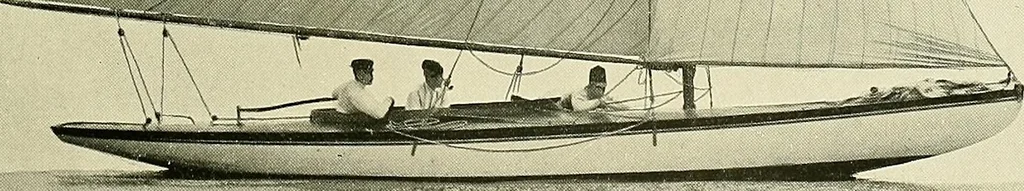 An illustration from The sailing boat, a treatise on sailing boats and small yachts, their varieties of type, sails, rig, etc. With practical directions for sailing and management; also, the one-design and restricted classes, fishing and shooting boats, sailing chariots and ice yachts, foreign and colonial boats, canoes, etc., etc, 1901, leaf 218