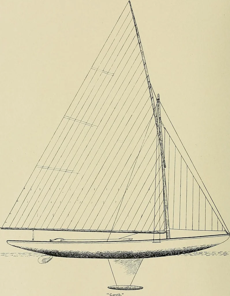 An illustration from The sailing boat, a treatise on sailing boats and small yachts, their varieties of type, sails, rig, etc. With practical directions for sailing and management; also, the one-design and restricted classes, fishing and shooting boats, sailing chariots and ice yachts, foreign and colonial boats, canoes, etc., etc, 1901, leaf 221