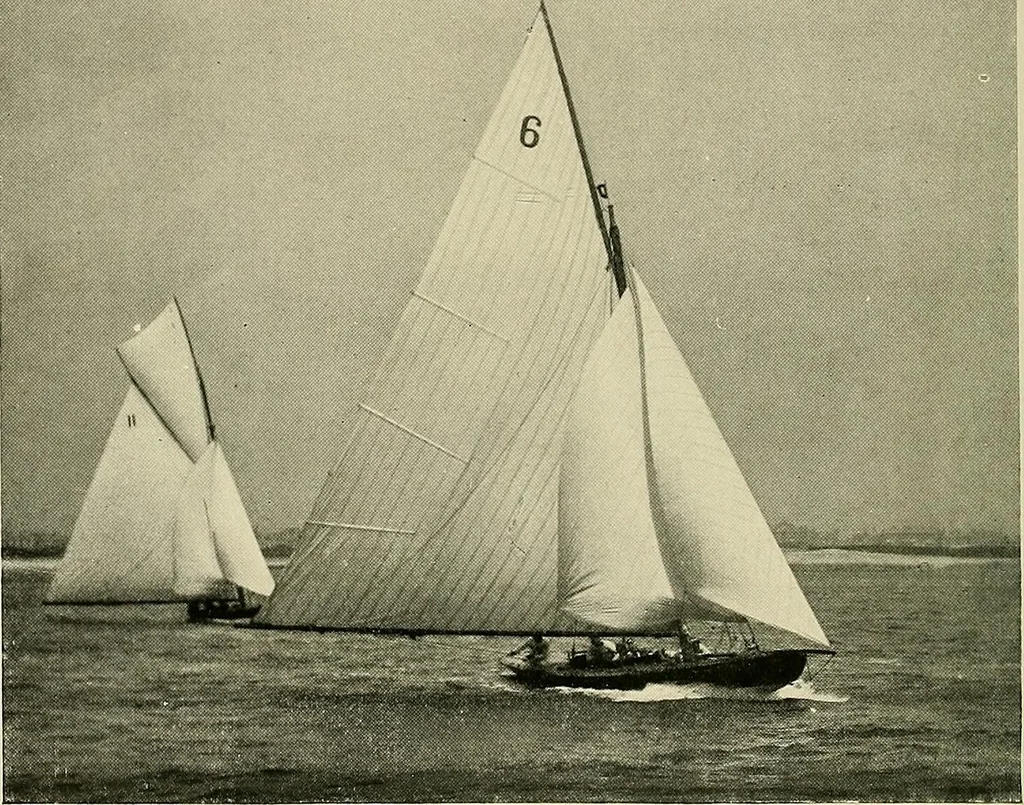 An illustration from The sailing boat, a treatise on sailing boats and small yachts, their varieties of type, sails, rig, etc. With practical directions for sailing and management; also, the one-design and restricted classes, fishing and shooting boats, sailing chariots and ice yachts, foreign and colonial boats, canoes, etc., etc, 1901, leaf 225