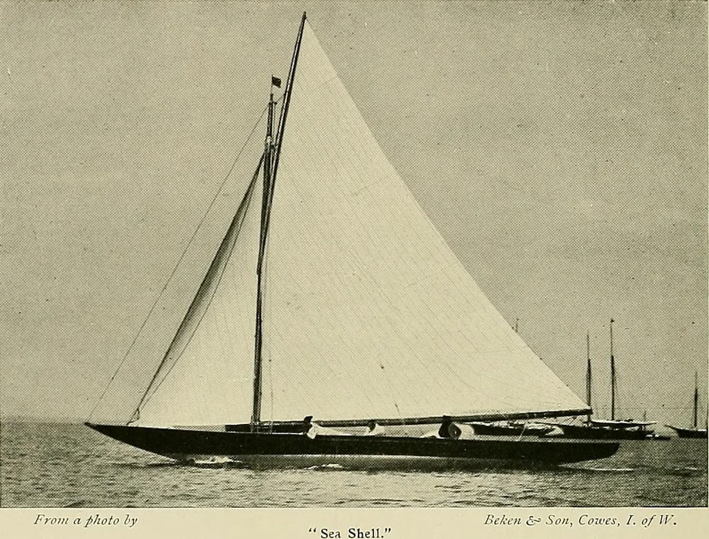 An illustration from The sailing boat, a treatise on sailing boats and small yachts, their varieties of type, sails, rig, etc. With practical directions for sailing and management; also, the one-design and restricted classes, fishing and shooting boats, sailing chariots and ice yachts, foreign and colonial boats, canoes, etc., etc, 1901, leaf 233