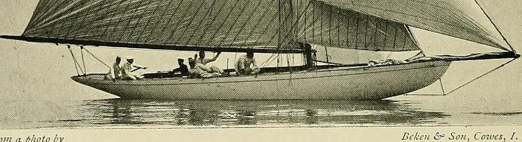 An illustration from The sailing boat, a treatise on sailing boats and small yachts, their varieties of type, sails, rig, etc. With practical directions for sailing and management; also, the one-design and restricted classes, fishing and shooting boats, sailing chariots and ice yachts, foreign and colonial boats, canoes, etc., etc, 1901, leaf 237