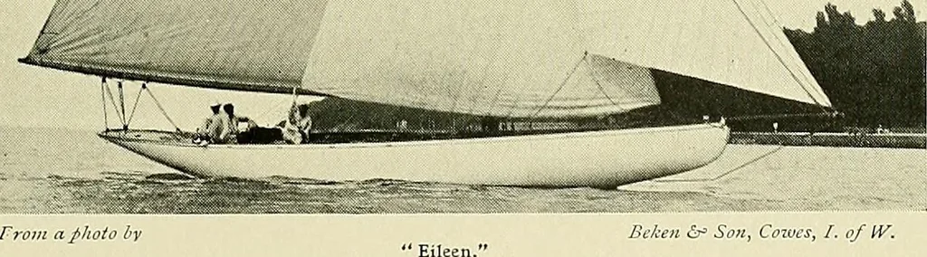 An illustration from The sailing boat, a treatise on sailing boats and small yachts, their varieties of type, sails, rig, etc. With practical directions for sailing and management; also, the one-design and restricted classes, fishing and shooting boats, sailing chariots and ice yachts, foreign and colonial boats, canoes, etc., etc, 1901, leaf 238