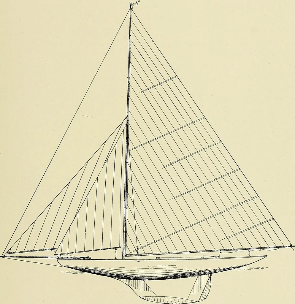 An illustration from The sailing boat, a treatise on sailing boats and small yachts, their varieties of type, sails, rig, etc. With practical directions for sailing and management; also, the one-design and restricted classes, fishing and shooting boats, sailing chariots and ice yachts, foreign and colonial boats, canoes, etc., etc, 1901, leaf 246