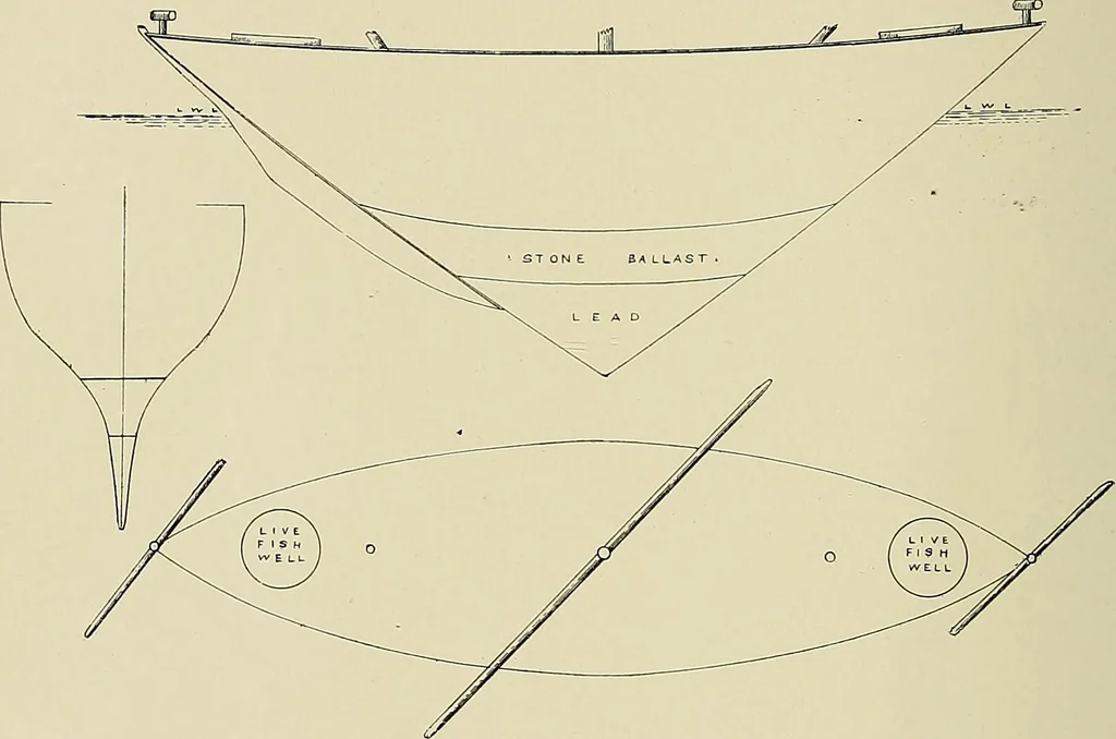 An illustration from The sailing boat, a treatise on sailing boats and small yachts, their varieties of type, sails, rig, etc. With practical directions for sailing and management; also, the one-design and restricted classes, fishing and shooting boats, sailing chariots and ice yachts, foreign and colonial boats, canoes, etc., etc, 1901, leaf 251