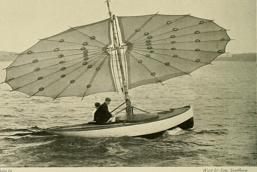 An illustration from The sailing boat, a treatise on sailing boats and small yachts, their varieties of type, sails, rig, etc. With practical directions for sailing and management; also, the one-design and restricted classes, fishing and shooting boats, sailing chariots and ice yachts, foreign and colonial boats, canoes, etc., etc, 1901, leaf 255