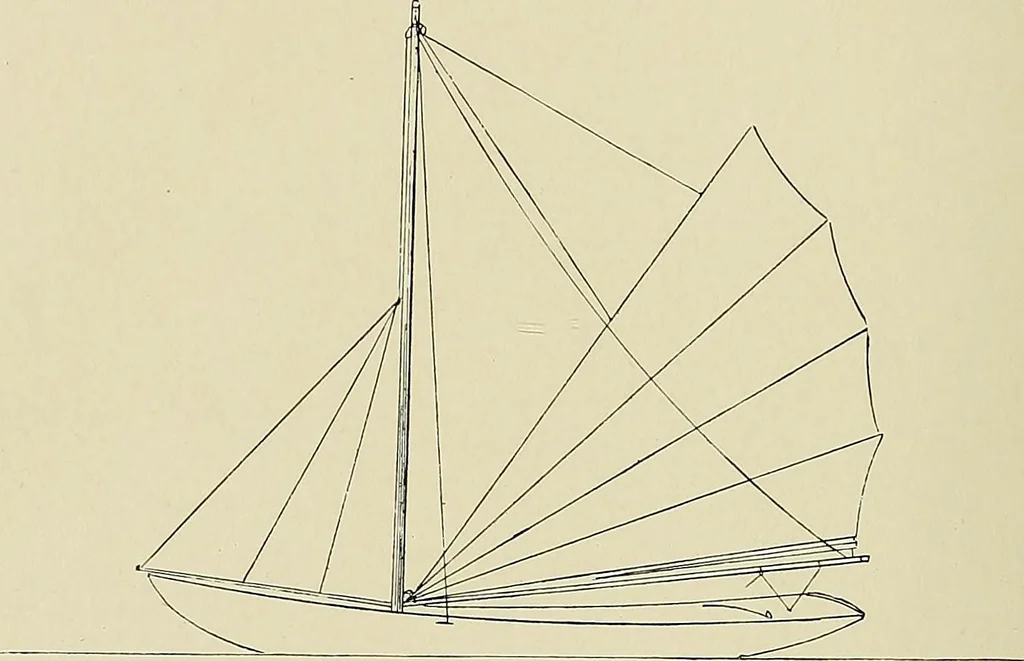 An illustration from The sailing boat, a treatise on sailing boats and small yachts, their varieties of type, sails, rig, etc. With practical directions for sailing and management; also, the one-design and restricted classes, fishing and shooting boats, sailing chariots and ice yachts, foreign and colonial boats, canoes, etc., etc, 1901, leaf 257