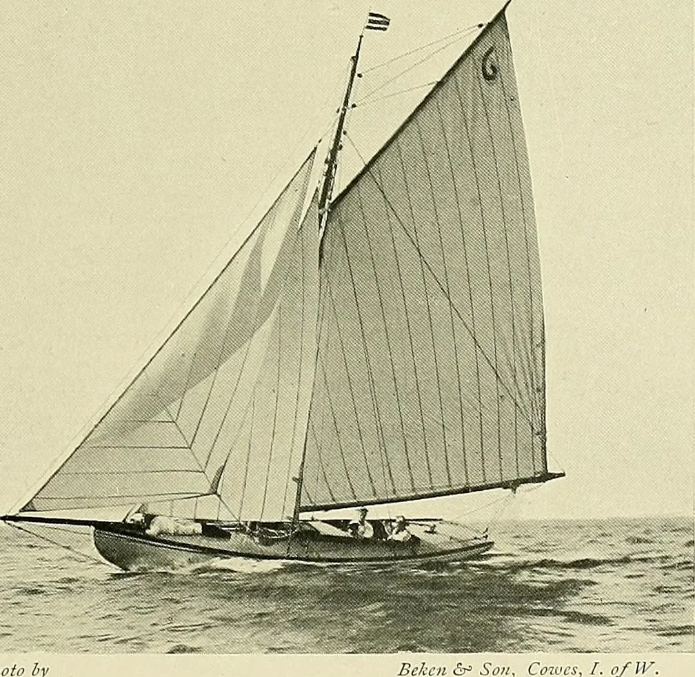 An illustration from The sailing boat, a treatise on sailing boats and small yachts, their varieties of type, sails, rig, etc. With practical directions for sailing and management; also, the one-design and restricted classes, fishing and shooting boats, sailing chariots and ice yachts, foreign and colonial boats, canoes, etc., etc, 1901, leaf 260