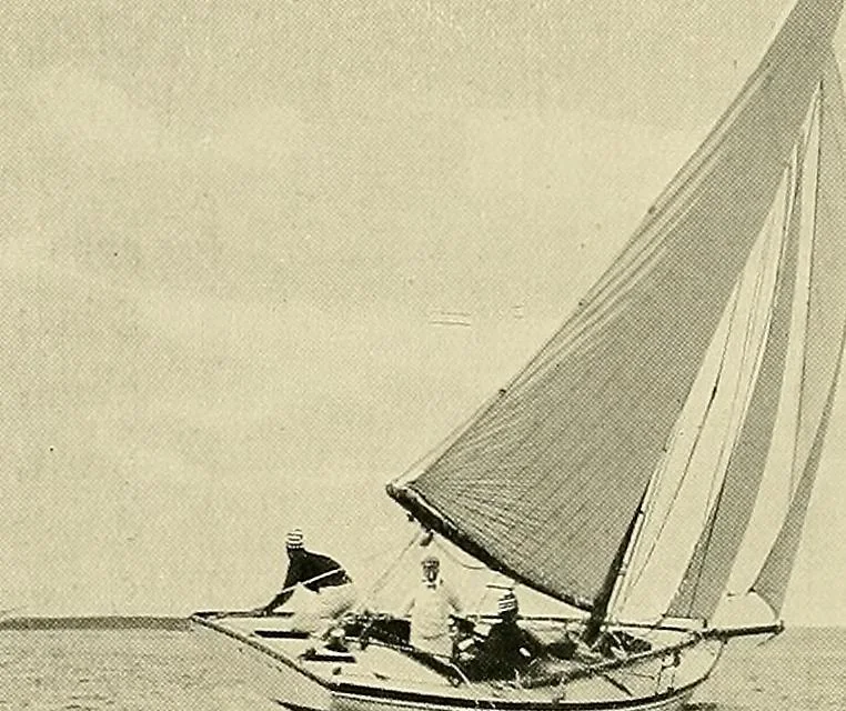 An illustration from The sailing boat, a treatise on sailing boats and small yachts, their varieties of type, sails, rig, etc. With practical directions for sailing and management; also, the one-design and restricted classes, fishing and shooting boats, sailing chariots and ice yachts, foreign and colonial boats, canoes, etc., etc, 1901, leaf 265