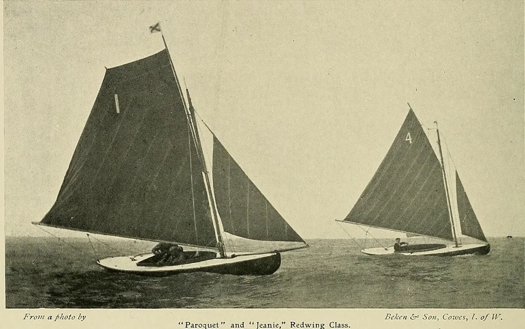 An illustration from The sailing boat, a treatise on sailing boats and small yachts, their varieties of type, sails, rig, etc. With practical directions for sailing and management; also, the one-design and restricted classes, fishing and shooting boats, sailing chariots and ice yachts, foreign and colonial boats, canoes, etc., etc, 1901, leaf 267