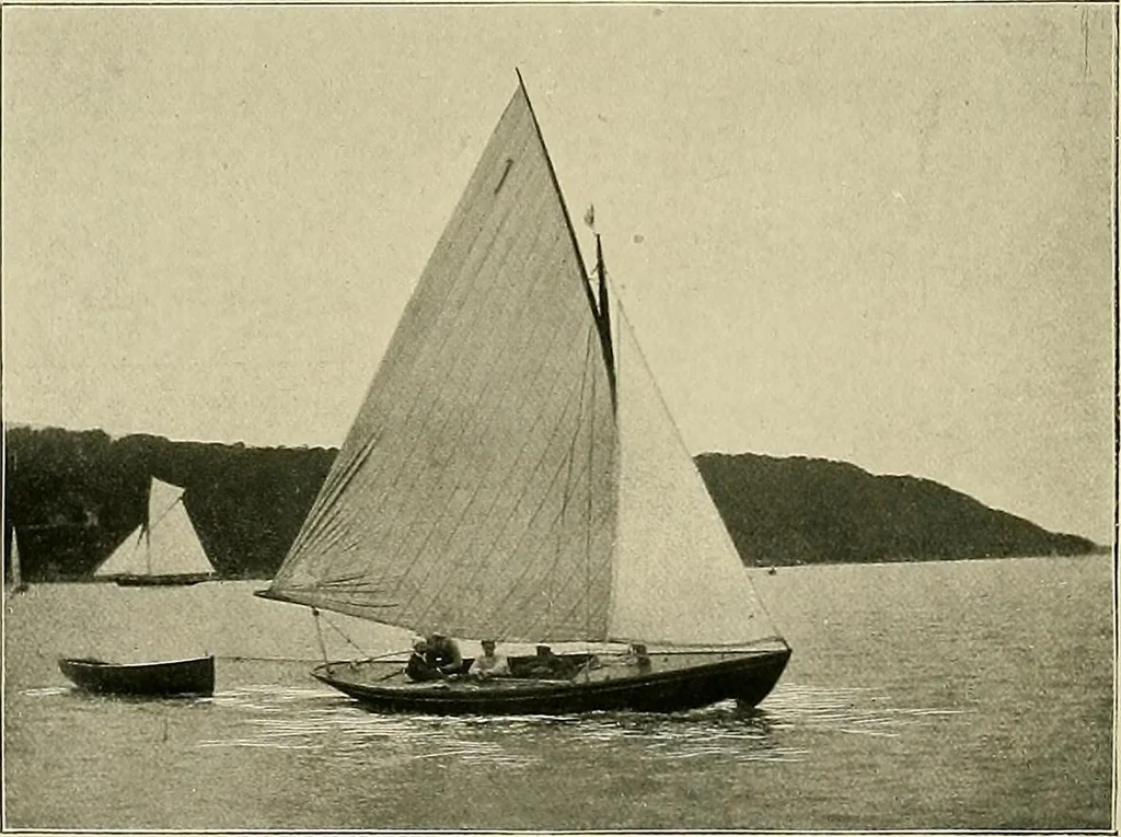 An illustration from The sailing boat, a treatise on sailing boats and small yachts, their varieties of type, sails, rig, etc. With practical directions for sailing and management; also, the one-design and restricted classes, fishing and shooting boats, sailing chariots and ice yachts, foreign and colonial boats, canoes, etc., etc, 1901, leaf 287