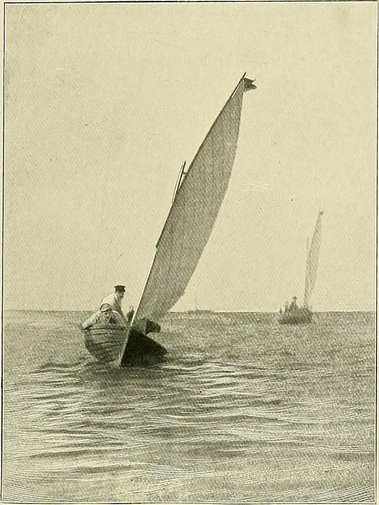 An illustration from The sailing boat, a treatise on sailing boats and small yachts, their varieties of type, sails, rig, etc. With practical directions for sailing and management; also, the one-design and restricted classes, fishing and shooting boats, sailing chariots and ice yachts, foreign and colonial boats, canoes, etc., etc, 1901, leaf 292