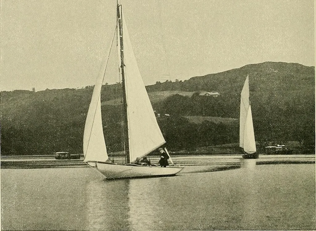 An illustration from The sailing boat, a treatise on sailing boats and small yachts, their varieties of type, sails, rig, etc. With practical directions for sailing and management; also, the one-design and restricted classes, fishing and shooting boats, sailing chariots and ice yachts, foreign and colonial boats, canoes, etc., etc, 1901, leaf 299