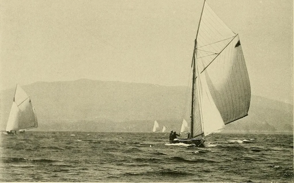 An illustration from The sailing boat, a treatise on sailing boats and small yachts, their varieties of type, sails, rig, etc. With practical directions for sailing and management; also, the one-design and restricted classes, fishing and shooting boats, sailing chariots and ice yachts, foreign and colonial boats, canoes, etc., etc, 1901, leaf 301