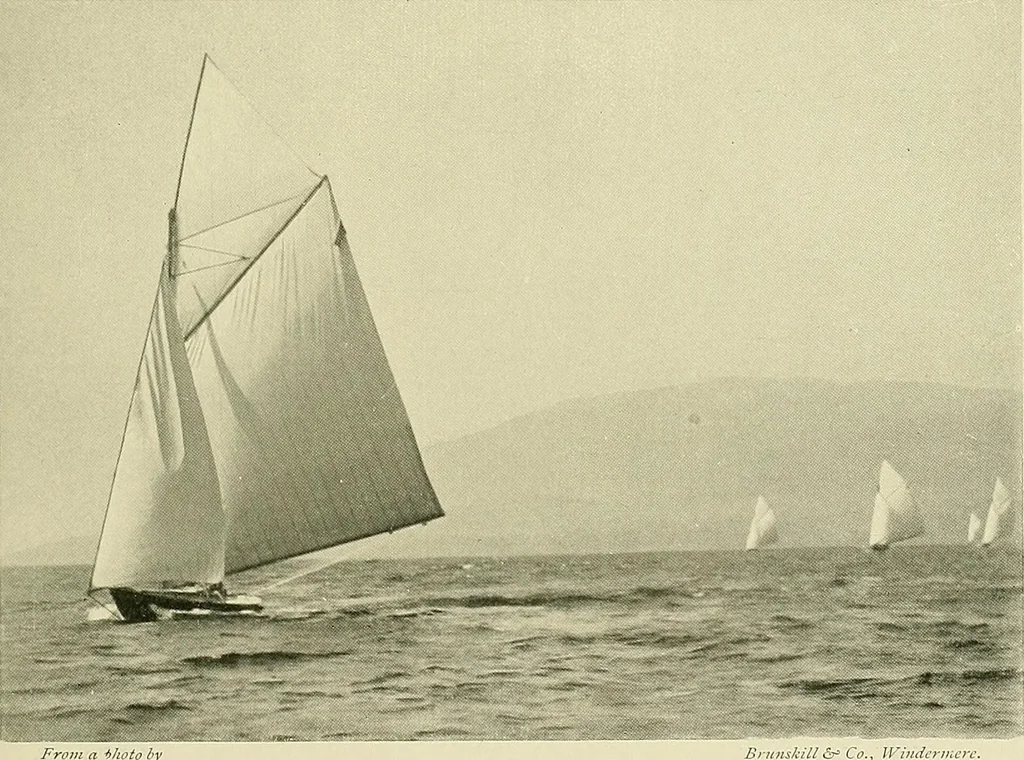 An illustration from The sailing boat, a treatise on sailing boats and small yachts, their varieties of type, sails, rig, etc. With practical directions for sailing and management; also, the one-design and restricted classes, fishing and shooting boats, sailing chariots and ice yachts, foreign and colonial boats, canoes, etc., etc, 1901, leaf 302