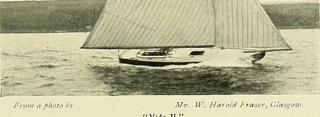 An illustration from The sailing boat, a treatise on sailing boats and small yachts, their varieties of type, sails, rig, etc. With practical directions for sailing and management; also, the one-design and restricted classes, fishing and shooting boats, sailing chariots and ice yachts, foreign and colonial boats, canoes, etc., etc, 1901, leaf 310