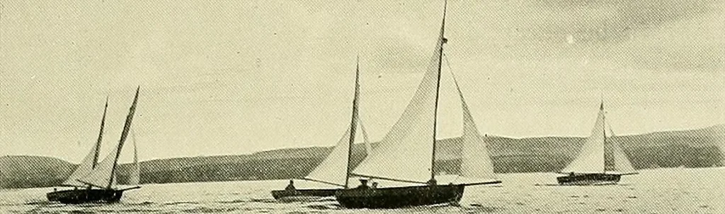 An illustration from The sailing boat, a treatise on sailing boats and small yachts, their varieties of type, sails, rig, etc. With practical directions for sailing and management; also, the one-design and restricted classes, fishing and shooting boats, sailing chariots and ice yachts, foreign and colonial boats, canoes, etc., etc, 1901, leaf 320