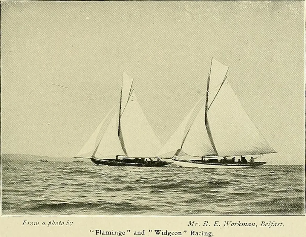 An illustration from The sailing boat, a treatise on sailing boats and small yachts, their varieties of type, sails, rig, etc. With practical directions for sailing and management; also, the one-design and restricted classes, fishing and shooting boats, sailing chariots and ice yachts, foreign and colonial boats, canoes, etc., etc, 1901, leaf 328