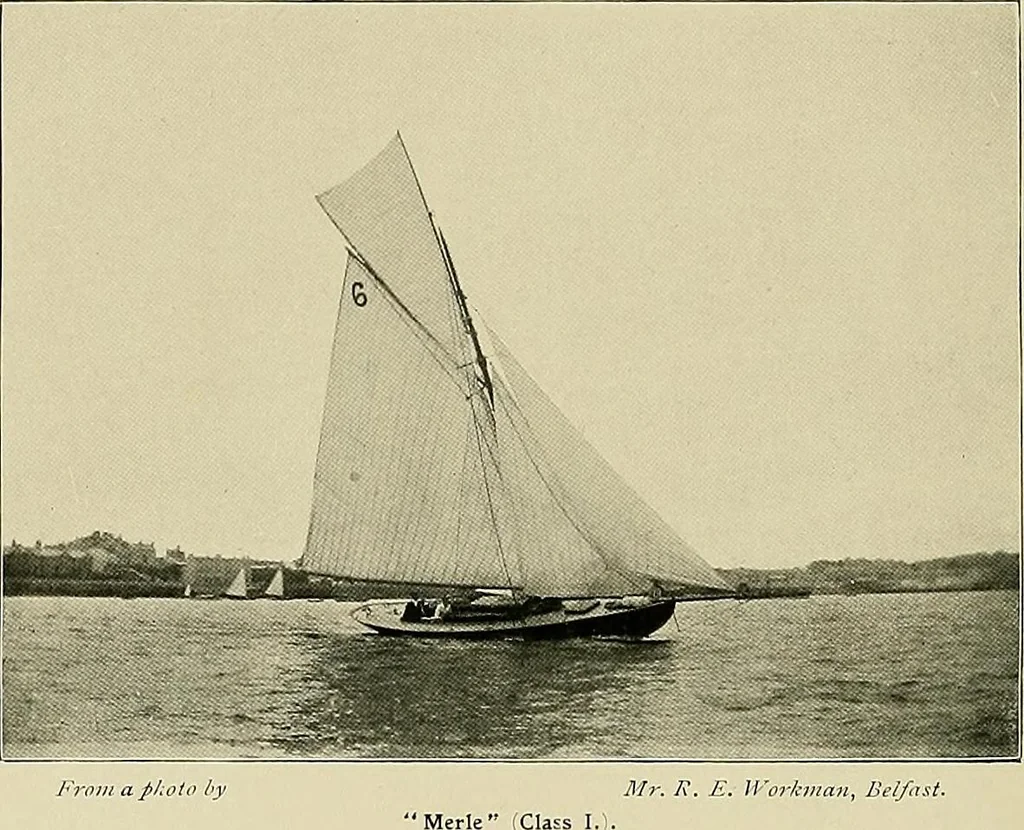 An illustration from The sailing boat, a treatise on sailing boats and small yachts, their varieties of type, sails, rig, etc. With practical directions for sailing and management; also, the one-design and restricted classes, fishing and shooting boats, sailing chariots and ice yachts, foreign and colonial boats, canoes, etc., etc, 1901, leaf 329