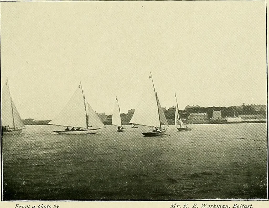 An illustration from The sailing boat, a treatise on sailing boats and small yachts, their varieties of type, sails, rig, etc. With practical directions for sailing and management; also, the one-design and restricted classes, fishing and shooting boats, sailing chariots and ice yachts, foreign and colonial boats, canoes, etc., etc, 1901, leaf 332