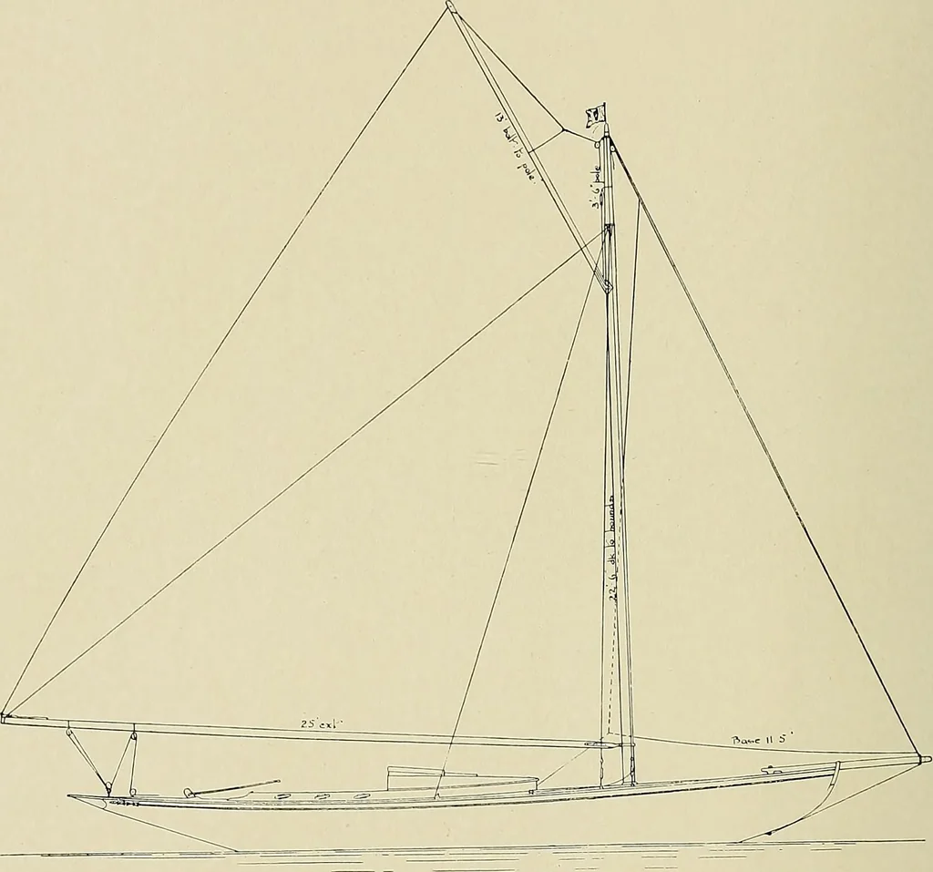 An illustration from The sailing boat, a treatise on sailing boats and small yachts, their varieties of type, sails, rig, etc. With practical directions for sailing and management; also, the one-design and restricted classes, fishing and shooting boats, sailing chariots and ice yachts, foreign and colonial boats, canoes, etc., etc, 1901, leaf 339