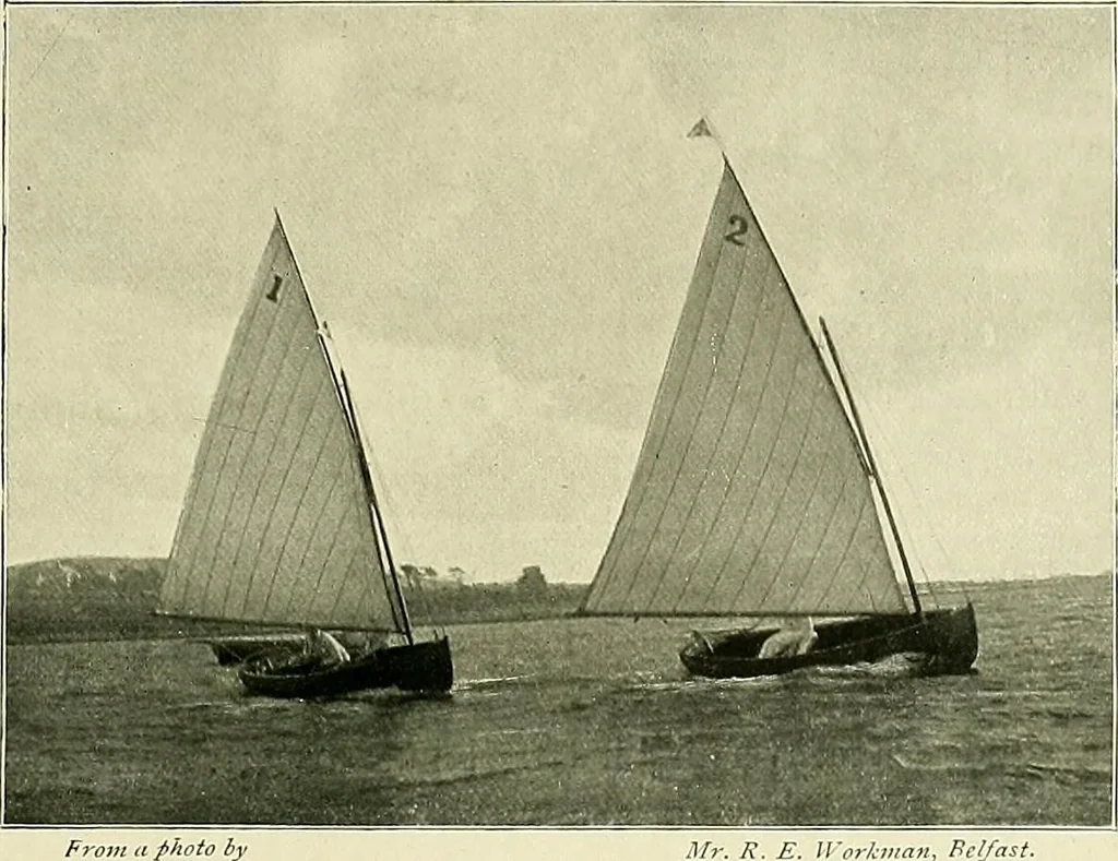 An illustration from The sailing boat, a treatise on sailing boats and small yachts, their varieties of type, sails, rig, etc. With practical directions for sailing and management; also, the one-design and restricted classes, fishing and shooting boats, sailing chariots and ice yachts, foreign and colonial boats, canoes, etc., etc, 1901, leaf 340