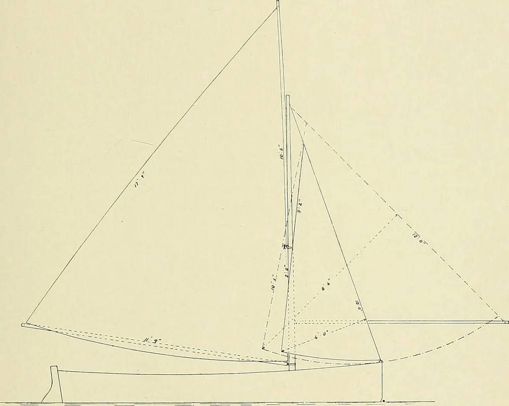An illustration from The sailing boat, a treatise on sailing boats and small yachts, their varieties of type, sails, rig, etc. With practical directions for sailing and management; also, the one-design and restricted classes, fishing and shooting boats, sailing chariots and ice yachts, foreign and colonial boats, canoes, etc., etc, 1901, leaf 344