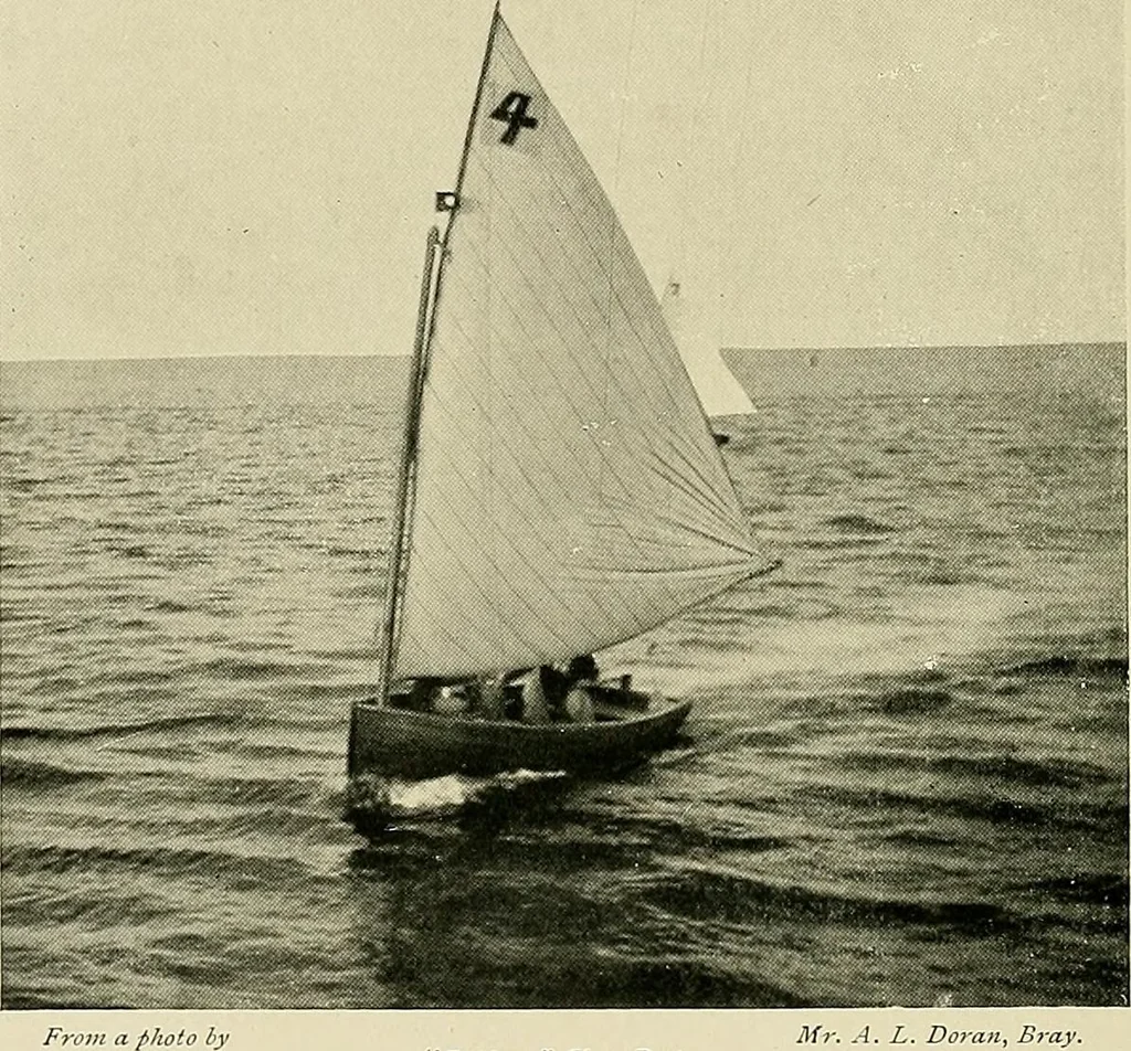 An illustration from The sailing boat, a treatise on sailing boats and small yachts, their varieties of type, sails, rig, etc. With practical directions for sailing and management; also, the one-design and restricted classes, fishing and shooting boats, sailing chariots and ice yachts, foreign and colonial boats, canoes, etc., etc, 1901, leaf 347