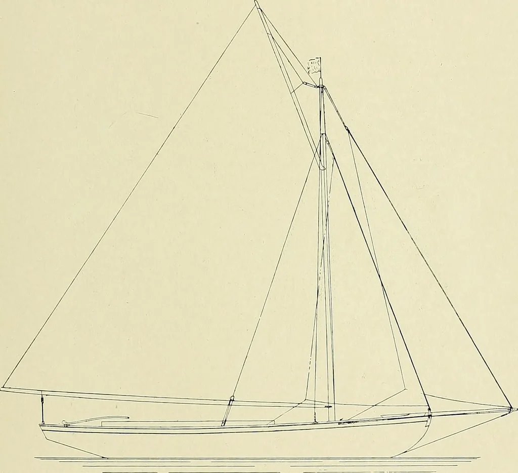 An illustration from The sailing boat, a treatise on sailing boats and small yachts, their varieties of type, sails, rig, etc. With practical directions for sailing and management; also, the one-design and restricted classes, fishing and shooting boats, sailing chariots and ice yachts, foreign and colonial boats, canoes, etc., etc, 1901, leaf 348