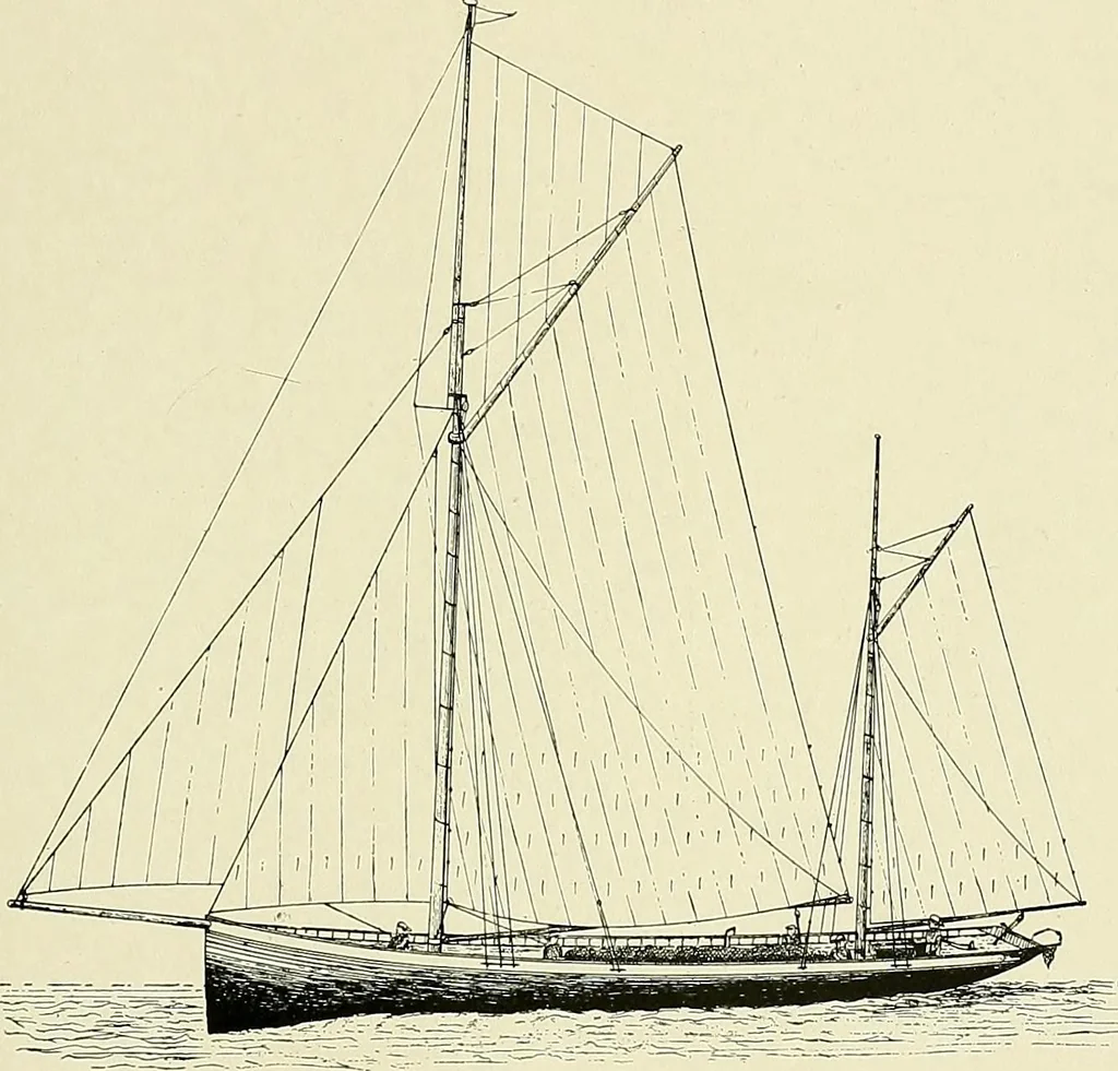 An illustration from The sailing boat, a treatise on sailing boats and small yachts, their varieties of type, sails, rig, etc. With practical directions for sailing and management; also, the one-design and restricted classes, fishing and shooting boats, sailing chariots and ice yachts, foreign and colonial boats, canoes, etc., etc, 1901, leaf 358