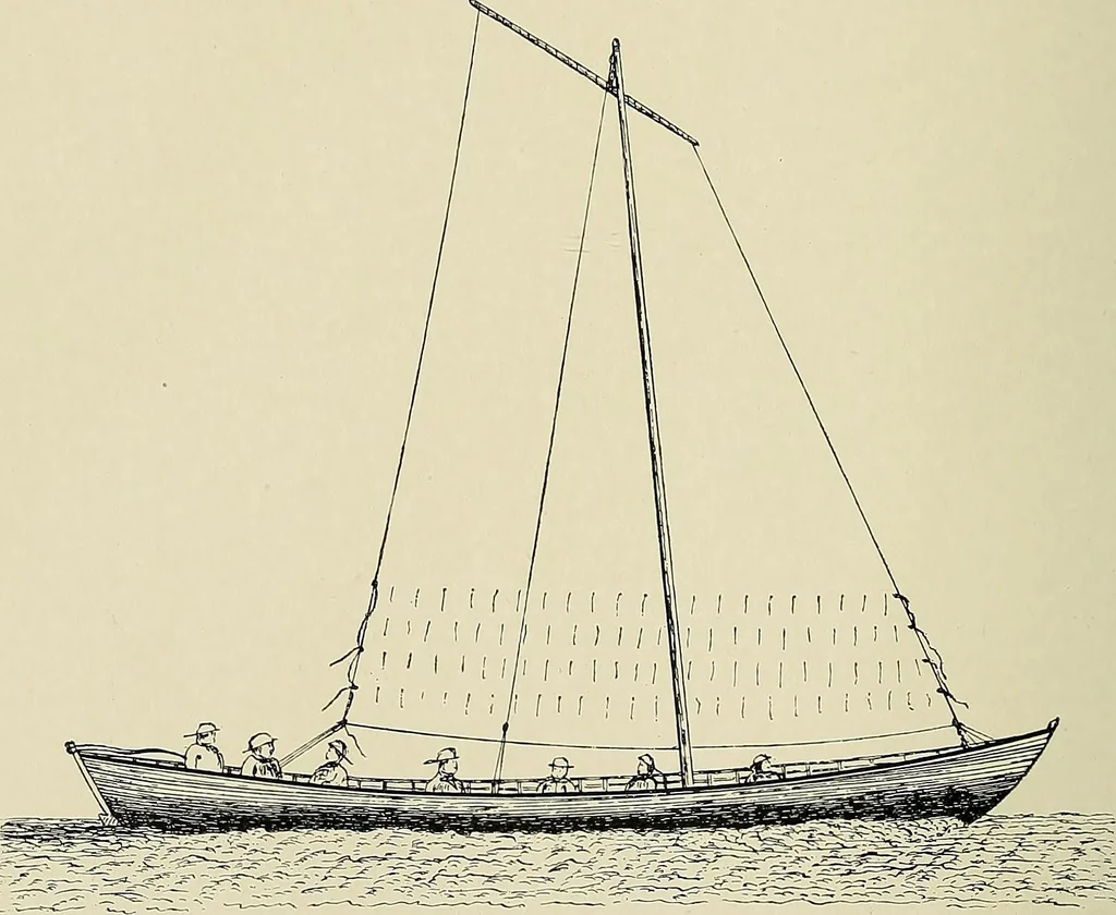 An illustration from The sailing boat, a treatise on sailing boats and small yachts, their varieties of type, sails, rig, etc. With practical directions for sailing and management; also, the one-design and restricted classes, fishing and shooting boats, sailing chariots and ice yachts, foreign and colonial boats, canoes, etc., etc, 1901, leaf 361
