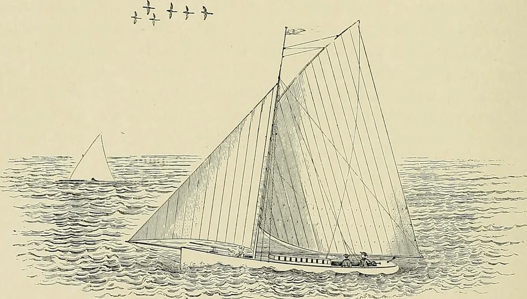 An illustration from The sailing boat, a treatise on sailing boats and small yachts, their varieties of type, sails, rig, etc. With practical directions for sailing and management; also, the one-design and restricted classes, fishing and shooting boats, sailing chariots and ice yachts, foreign and colonial boats, canoes, etc., etc, 1901, leaf 371