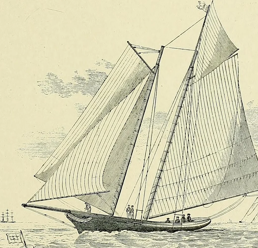 An illustration from The sailing boat, a treatise on sailing boats and small yachts, their varieties of type, sails, rig, etc. With practical directions for sailing and management; also, the one-design and restricted classes, fishing and shooting boats, sailing chariots and ice yachts, foreign and colonial boats, canoes, etc., etc, 1901, leaf 398